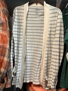 Lauren Ralph Lauren Women’s Gray & Cream Striped Open-Front Cardigan